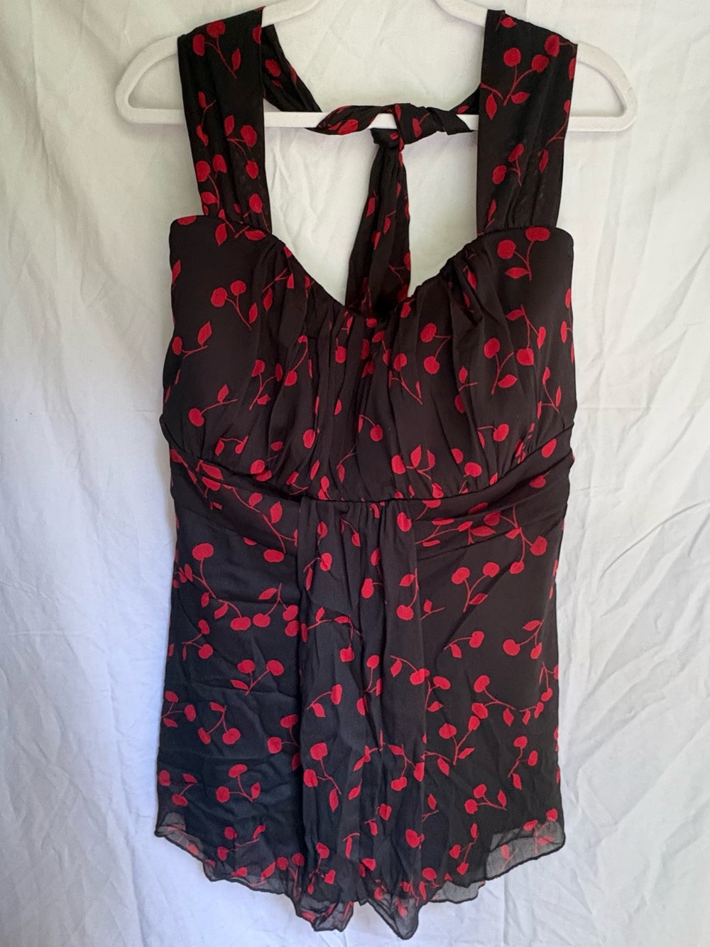 Torrid Black Halter Top with Retro Red cherry Print Late Y2K